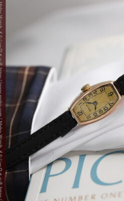 ロレックス 細長い樽型の女性用金無垢アンティーク腕時計 【1930年頃】-W1486-14