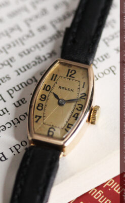ロレックス 細長い樽型の女性用金無垢アンティーク腕時計 【1930年頃】-W1486-8