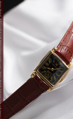 黒文字盤・四角形のロンジン女性用アンティーク腕時計 【1941年製】-W1487-9
