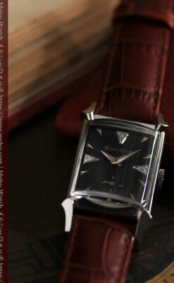 ブローバのダイヤモンドと黒文字盤の上品なアンティーク腕時計 【1958年頃】-W1489-11