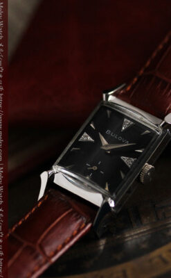 ブローバのダイヤモンドと黒文字盤の上品なアンティーク腕時計 【1958年頃】-W1489-12