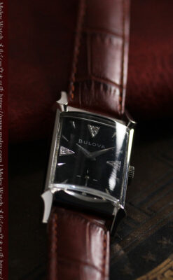 ブローバのダイヤモンドと黒文字盤の上品なアンティーク腕時計 【1958年頃】-W1489-13