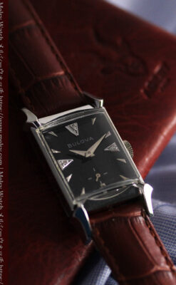 ブローバのダイヤモンドと黒文字盤の上品なアンティーク腕時計 【1958年頃】-W1489-3