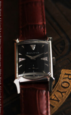 ブローバのダイヤモンドと黒文字盤の上品なアンティーク腕時計 【1958年頃】-W1489-6