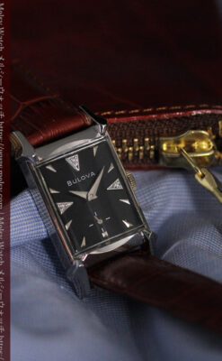 ブローバのダイヤモンドと黒文字盤の上品なアンティーク腕時計 【1958年頃】-W1489-7