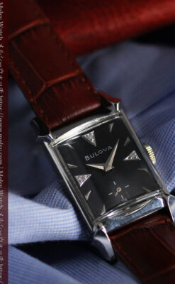 ブローバのダイヤモンドと黒文字盤の上品なアンティーク腕時計 【1958年頃】-W1489-8