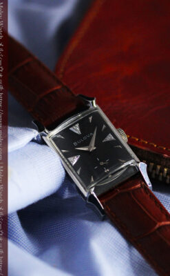 ブローバのダイヤモンドと黒文字盤の上品なアンティーク腕時計 【1958年頃】-W1489-9