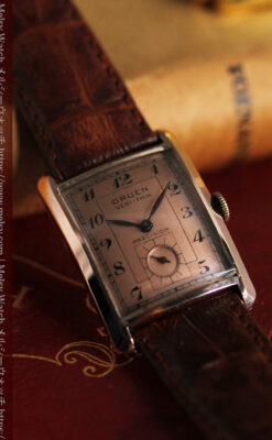 グリュエン 銀のアンティーク腕時計 カーブ＆ローズ色 【1940年頃】-W1491-10