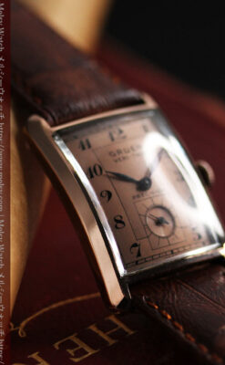 グリュエン 銀のアンティーク腕時計 カーブ＆ローズ色 【1940年頃】-W1491-11