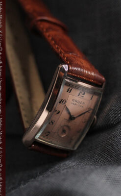 グリュエン 銀のアンティーク腕時計 カーブ＆ローズ色 【1940年頃】-W1491-12