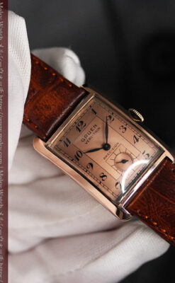 グリュエン 銀のアンティーク腕時計 カーブ＆ローズ色 【1940年頃】-W1491-13