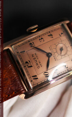 グリュエン 銀のアンティーク腕時計 カーブ＆ローズ色 【1940年頃】-W1491-14