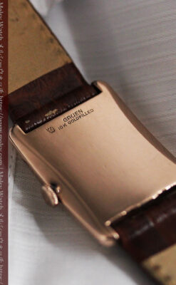 グリュエン 銀のアンティーク腕時計 カーブ＆ローズ色 【1940年頃】-W1491-15