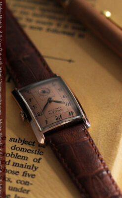 グリュエン 銀のアンティーク腕時計 カーブ＆ローズ色 【1940年頃】-W1491-3