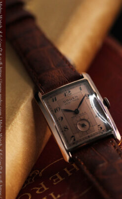 グリュエン 銀のアンティーク腕時計 カーブ＆ローズ色 【1940年頃】-W1491-4