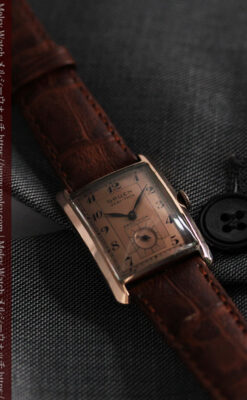 グリュエン 銀のアンティーク腕時計 カーブ＆ローズ色 【1940年頃】-W1491-6