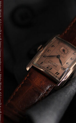 グリュエン 銀のアンティーク腕時計 カーブ＆ローズ色 【1940年頃】-W1491-7