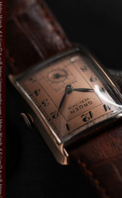 グリュエン 銀のアンティーク腕時計 カーブ＆ローズ色 【1940年頃】-W1491-8