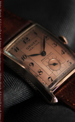 グリュエン 銀のアンティーク腕時計 カーブ＆ローズ色 【1940年頃】-W1491-9