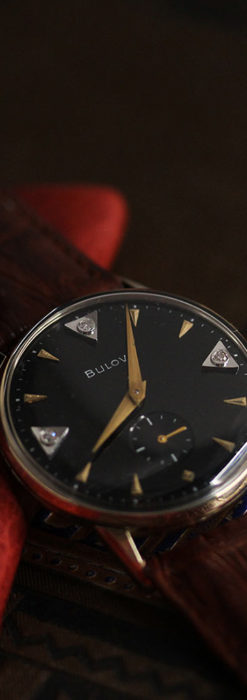 黒と金銀・ダイヤのコントラスト・ブローバのアンティーク腕時計 【1953年製】-W1493-1
