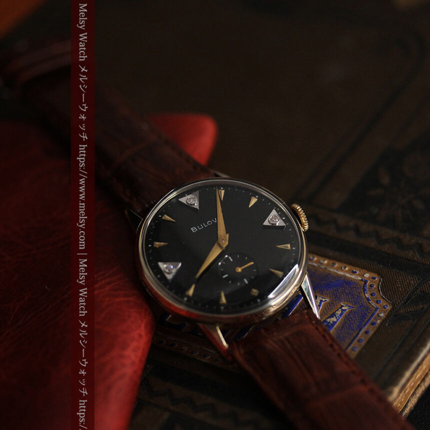 黒と金銀・ダイヤのコントラスト・ブローバのアンティーク腕時計 【1953年製】-W1493-1