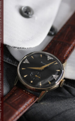 黒と金銀・ダイヤのコントラスト・ブローバのアンティーク腕時計 【1953年製】-W1493-10