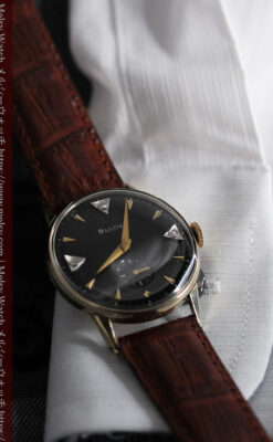 黒と金銀・ダイヤのコントラスト・ブローバのアンティーク腕時計 【1953年製】-W1493-12