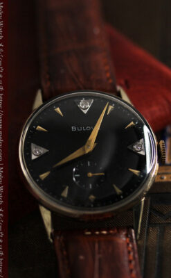 黒と金銀・ダイヤのコントラスト・ブローバのアンティーク腕時計 【1953年製】-W1493-3