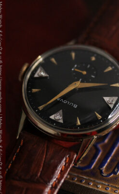 黒と金銀・ダイヤのコントラスト・ブローバのアンティーク腕時計 【1953年製】-W1493-5