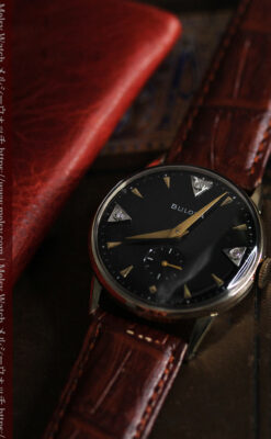 黒と金銀・ダイヤのコントラスト・ブローバのアンティーク腕時計 【1953年製】-W1493-6