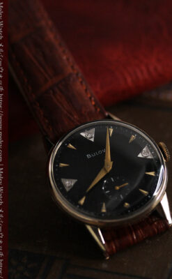 黒と金銀・ダイヤのコントラスト・ブローバのアンティーク腕時計 【1953年製】-W1493-7