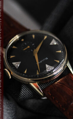 黒と金銀・ダイヤのコントラスト・ブローバのアンティーク腕時計 【1953年製】-W1493-9