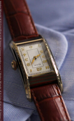 エルジン 装飾と曲線の美しいエレガントなアンティーク腕時計 【1937年製】-W1495-12