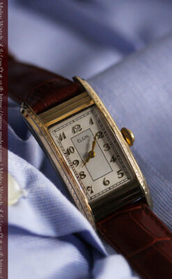 エルジン 装飾と曲線の美しいエレガントなアンティーク腕時計 【1937年製】-W1495-13