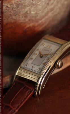 エルジン 装飾と曲線の美しいエレガントなアンティーク腕時計 【1937年製】-W1495-5