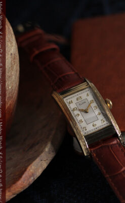 エルジン 装飾と曲線の美しいエレガントなアンティーク腕時計 【1937年製】-W1495-6