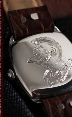 英国ベンソン 上品な騎士の彫りと銀無垢アンティーク腕時計 【1937年頃】-W1498-1