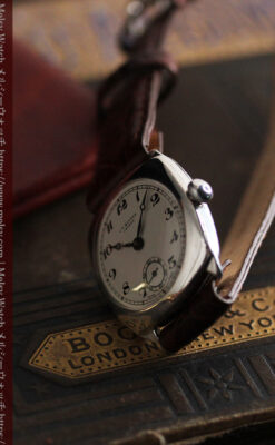 英国ベンソン 上品な騎士の彫りと銀無垢アンティーク腕時計 【1937年頃】-W1498-12