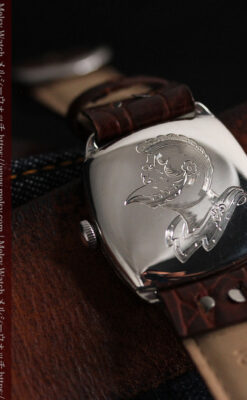 英国ベンソン 上品な騎士の彫りと銀無垢アンティーク腕時計 【1937年頃】-W1498-13