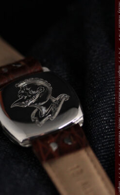 英国ベンソン 上品な騎士の彫りと銀無垢アンティーク腕時計 【1937年頃】-W1498-15