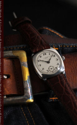 英国ベンソン 上品な騎士の彫りと銀無垢アンティーク腕時計 【1937年頃】-W1498-16