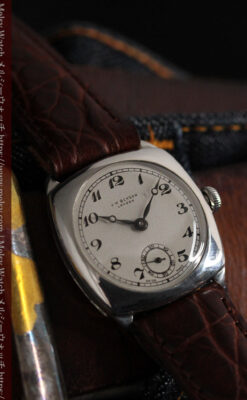 英国ベンソン 上品な騎士の彫りと銀無垢アンティーク腕時計 【1937年頃】-W1498-17