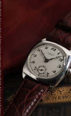 英国ベンソン 上品な騎士の彫りと銀無垢アンティーク腕時計 【1937年頃】-W1498-7