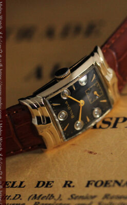 ブローバ 秀逸なデザインが光る金無垢アンティーク腕時計 【1953年製】-W1499-12