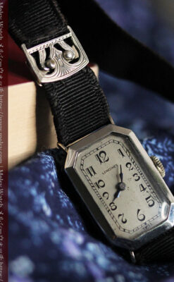 ロンジン 長八角形と布バンドの女性用アンティーク腕時計 【1926年製】-W1506-10