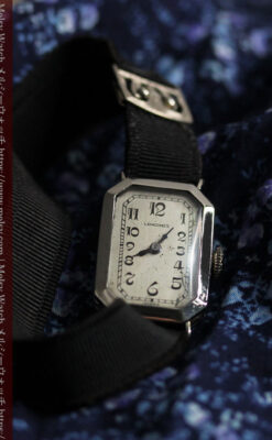 ロンジン 長八角形と布バンドの女性用アンティーク腕時計 【1926年製】-W1506-7
