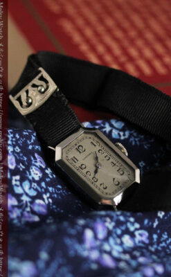 ロンジン 長八角形と布バンドの女性用アンティーク腕時計 【1926年製】-W1506-8