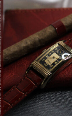グリュエン アンティーク腕時計 カーブ＆黒文字盤 【1937年頃】箱付き-W1508-1