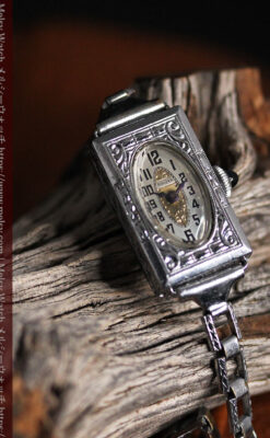 ブローバ 文字盤とケース装飾の綺麗な女性用アンティーク腕時計 【1927年製】ケース付き-W1509-8