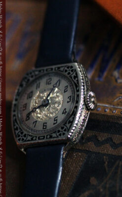 グリュエン 彫りとエナメル装飾の美しい女性用アンティーク腕時計 【1920年頃】-W1511-13